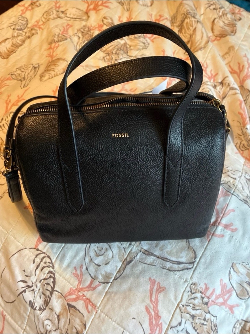 Fossil Sydney Black Leather Top-Handle Satchel
